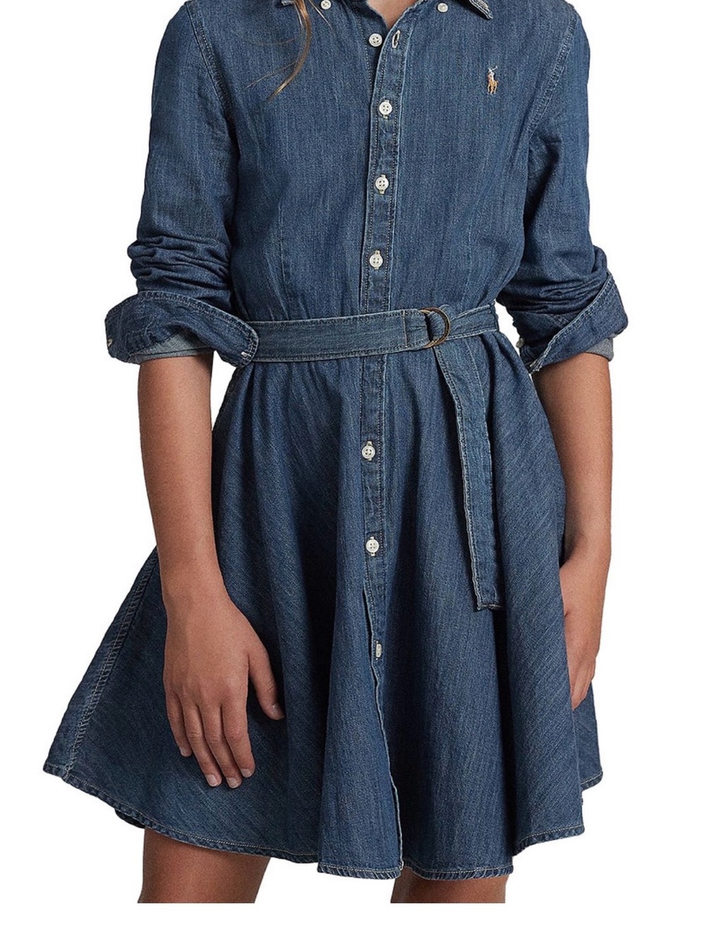 Ralph Lauren Girls Denim Belted Shirt Dress in Indigo